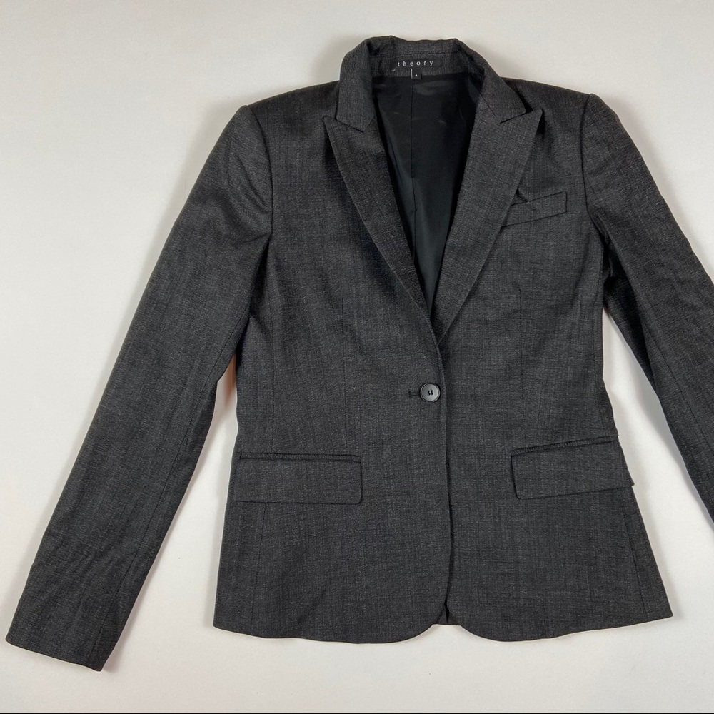 Theory Gabe B Raetia Gray Wool Blend Blazer Jacket
